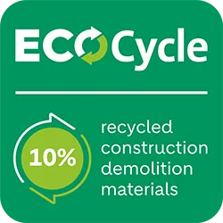 ECOCycle logo with the text "10% Recycled Construction Demolition Materials"