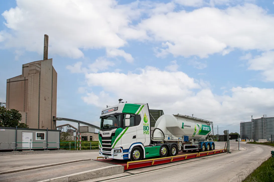 A 30 tonne branded cement truck fueled by HVO at Cauldon Plant