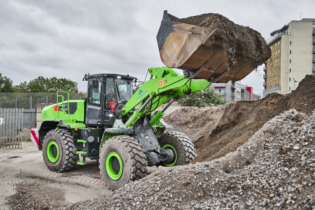 Electric wheel loading shovel at work at Bow plant.