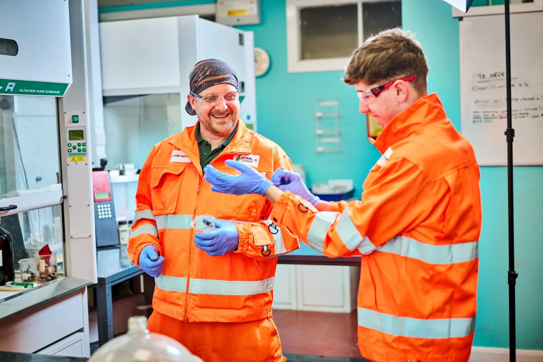 Apprentice Connor Haigh conducting testing in the wet lab at Cauldon Cement Plant