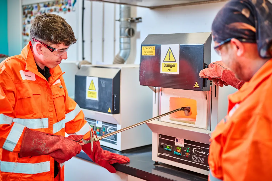 Cement apprentice Connor Haigh working in the Cauldon Cement Plant lab.