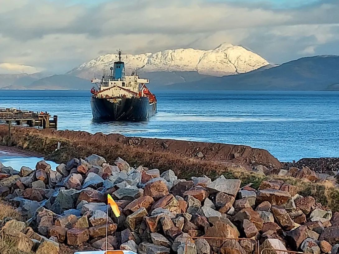 The MV Yeoman Bank ship leaving Glensanda with its 200m tonnes of granite