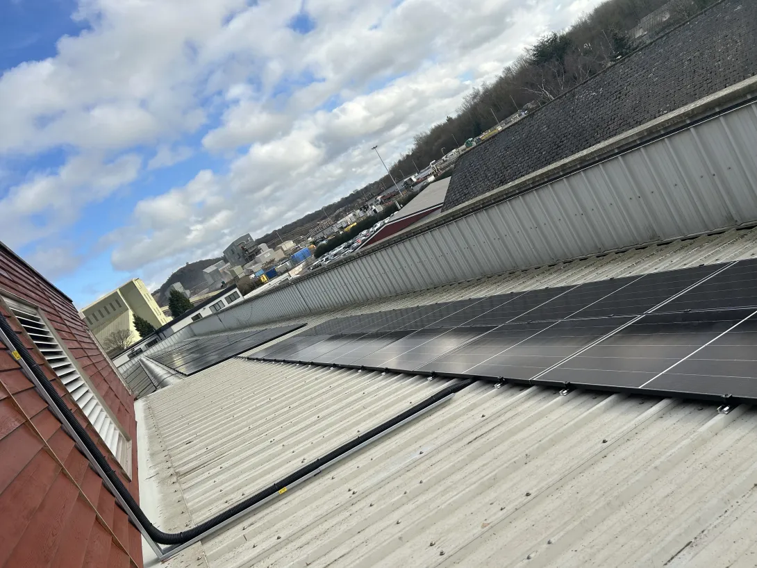 Solar panels on the roof at Bardon Hill Head office building