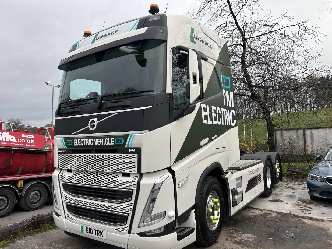 A Volvo electric cement truck that has been introduced by Aggregate Industries to its fleet after a successful trial at its Cauldon Cement Plant