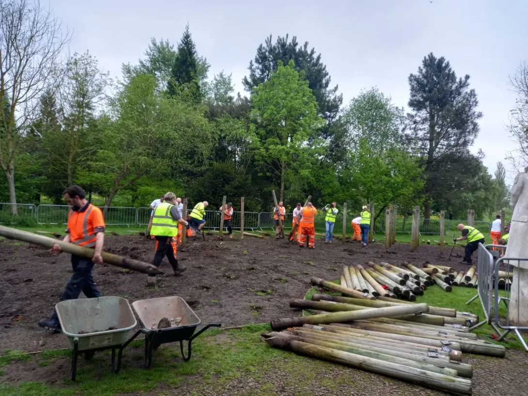 Volunteers from Aggregate Industries help renovate The Shot at Dawn memorial at the National Memorial Arboretum in Alrewas