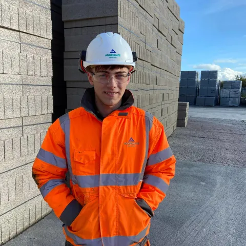 One of Aggregate Industries HIgher Apprentices, Callum King at our Croft Concrete Products facility.