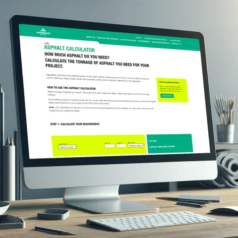 Desktop computer with the asphalt calculator on screen