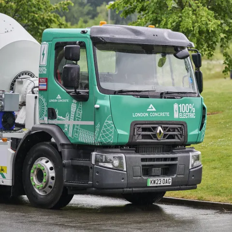 Readymix_electric_truck_cab_front_view_in_transit