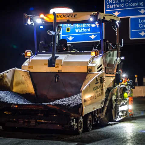 Laying asphalt on the M23 motorway