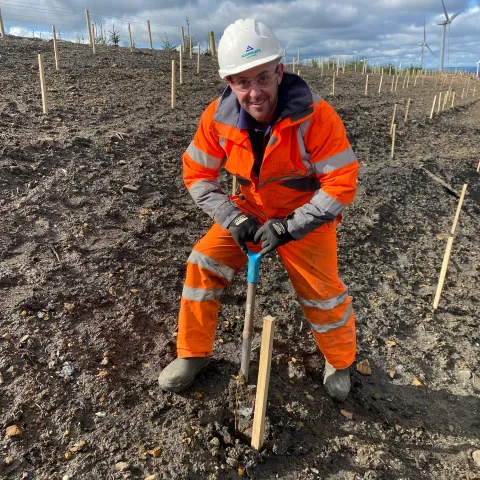 Trees being planted as part of the ongoing Muldron Quarry restoration which is taking place alongside active quarry operations.