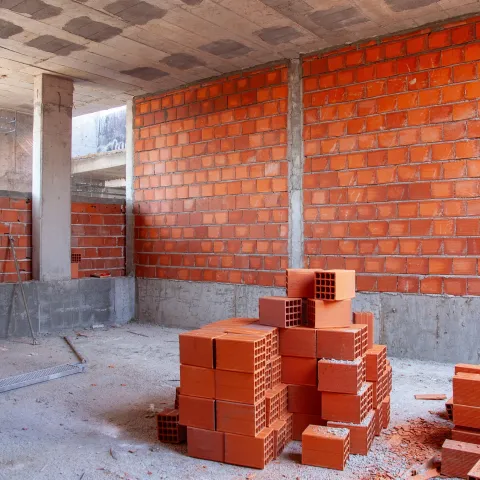 Bricks and blocks at a construction site